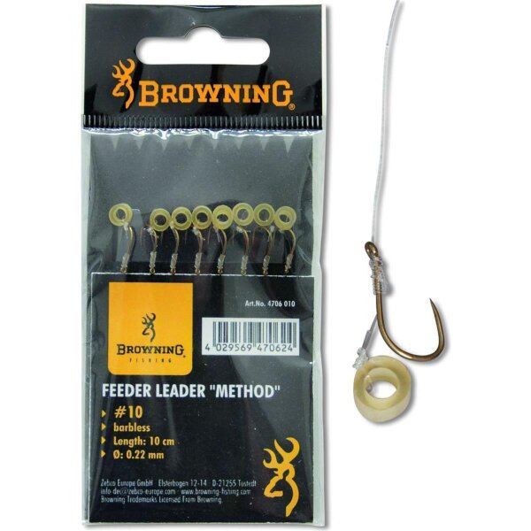 Browning Feeder Method Haken mit Pelletband barbless 10cm 8St.