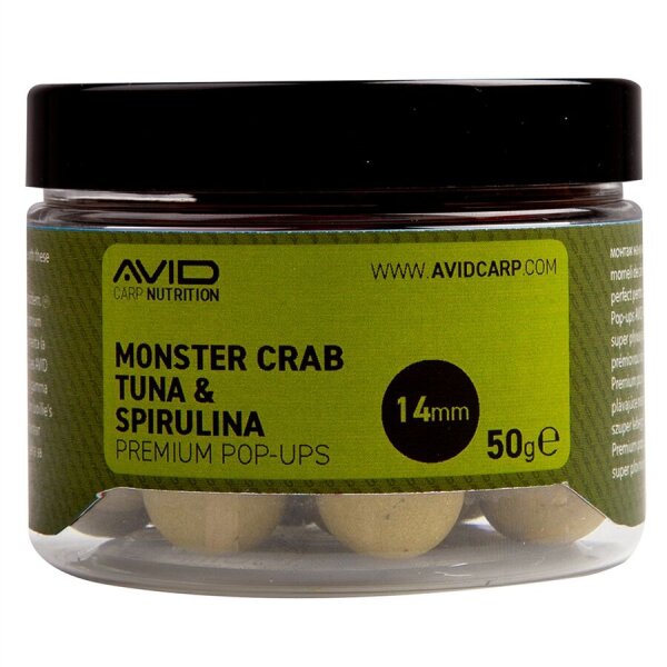 Avid Carp Monster Crab,Tuna & Spirulina Pop Ups 14mm 50g