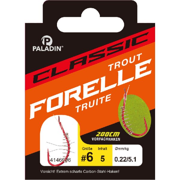 Paladin Forellen Teighaken rot 200cm Gr.4 5St.